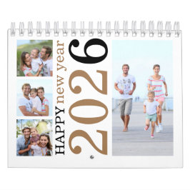 Modern 17 Familiefoto's Gelukkig Nieuwjaar 2026 Kalender