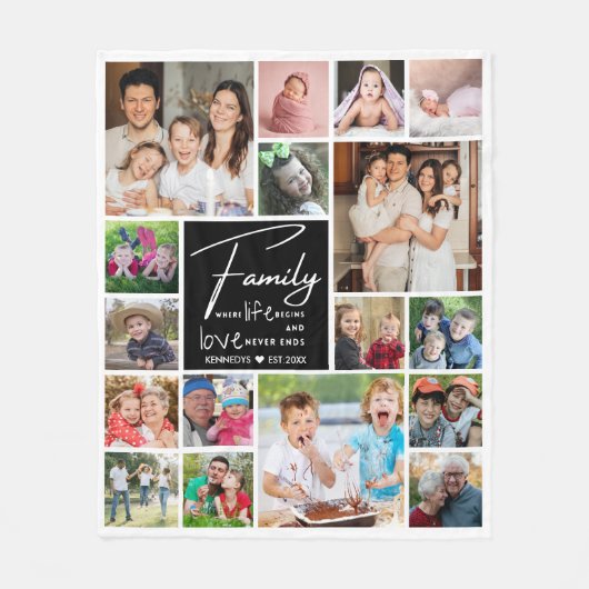 Modern 17 Foto Collage Familienaam Quote Fleece Deken (Voorkant)