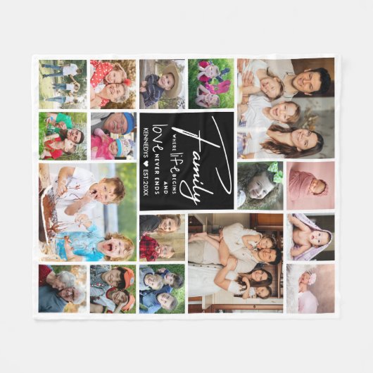 Modern 17 Foto Collage Familienaam Quote Fleece Deken (Voorkant (Horizontaal))