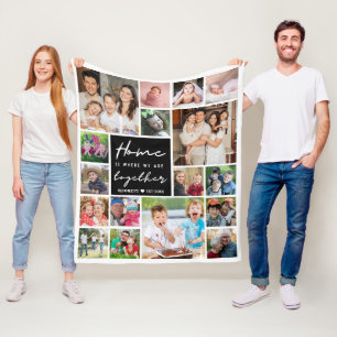 Modern 17 Photo Collage Familienaam Home Quote Fleece Deken