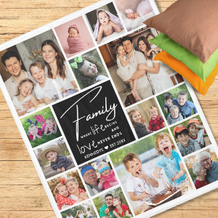 Modern 17 Photo Collage Family Name Quote   Fleece Deken