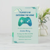 Modern 1974 Video Game Player 3 Gaming Baby shower Kaart (Staand voorkant)