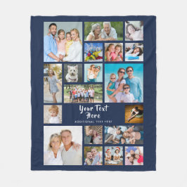Modern 19 Foto Collage Personalized Navy Blue Fleece Deken
