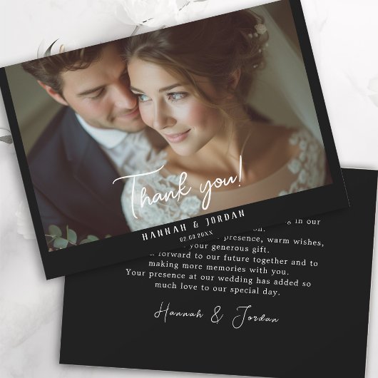Modern, 1 foto, handschrift, bruiloft" Dank u " Bedankkaart