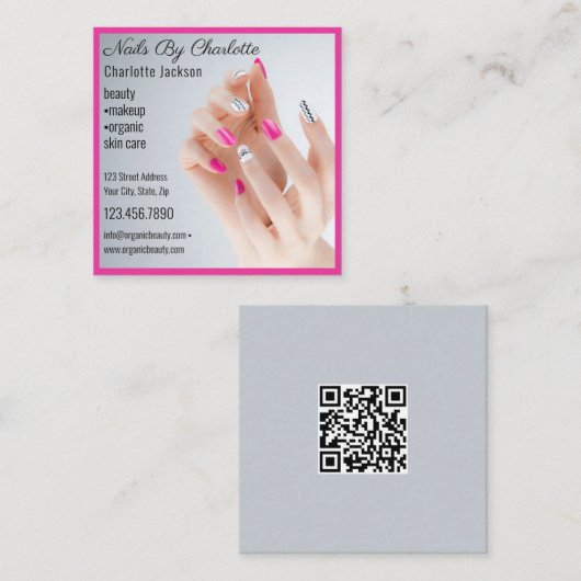 Modern 1 foto Nail Art Manicure QR-code Vierkante Visitekaartje (Voorkant / Achterkant)