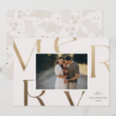 Modern 1 foto nep goud vrolijk kerstfeest  feestdagenkaart (Voorkant / Achterkant)