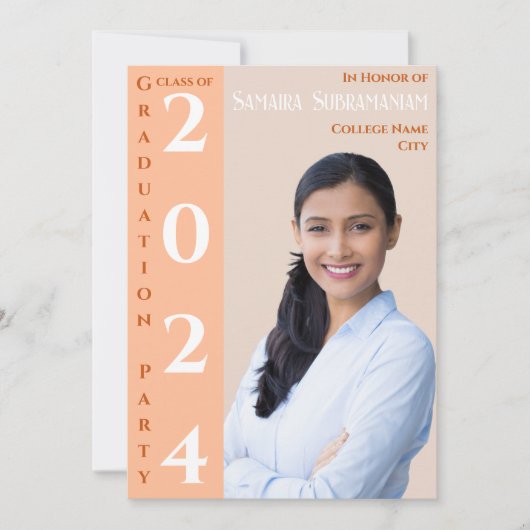 Modern 1 Foto  Perzik Beige Wit Kaart (Voorkant)