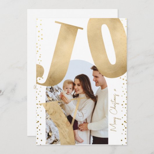 Modern 1 foto Vrolijk Kerstfeest Vreugde Boog Goud Feestdagenkaart