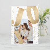 Modern 1 foto Vrolijk Kerstfeest Vreugde Boog Goud Feestdagenkaart (Staand voorkant)