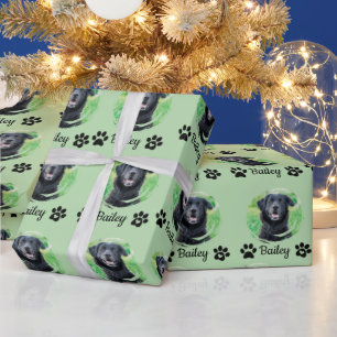 Modern 1 Pet Paw Print foto naam Groen Cadeaupapier