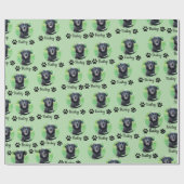 Modern 1 Pet Paw Print foto naam Groen Cadeaupapier (Vlak)