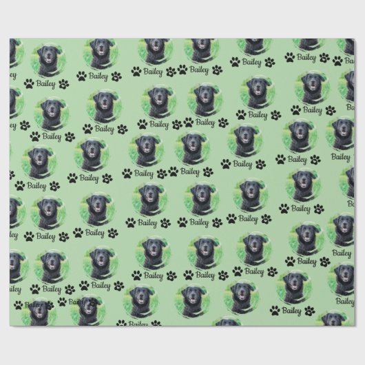 Modern 1 Pet Paw Print foto naam Groen Cadeaupapier (Vlak)