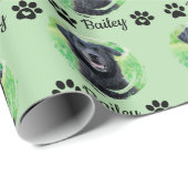 Modern 1 Pet Paw Print foto naam Groen Cadeaupapier (Rol Hoek)