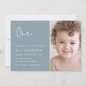 Modern 1e verjaardagsfeestje Dusty Blue Foto Kaart (Voorkant)