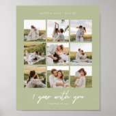 Modern 1st Anniversary Sage Green Wedding Photos Poster (Voorkant)