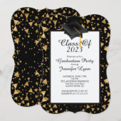 Modern 2015 Gold Black Graduation Party Invitation Kaart (Voorkant / Achterkant)