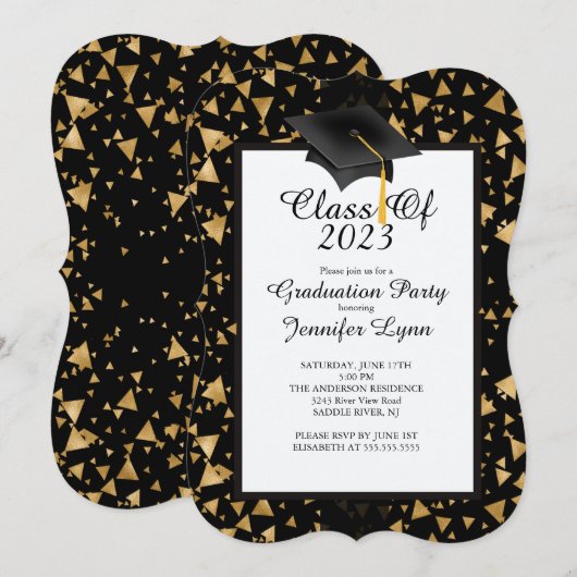Modern 2015 Gold Black Graduation Party Invitation Kaart (Voorkant / Achterkant)
