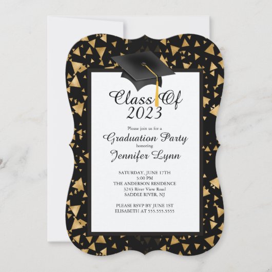 Modern 2015 Gold Black Graduation Party Invitation Kaart (Voorkant)