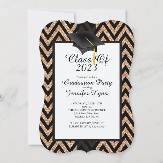 Modern 2015 Gold Black Graduation Party Invitation Kaart (Voorkant)