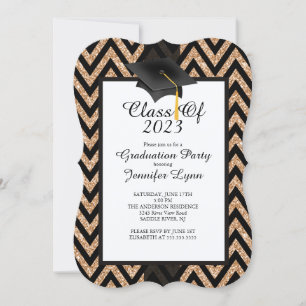 Modern 2015 Gold Black Graduation Party Invitation Kaart
