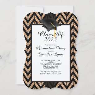 Modern 2015 Gold Black Graduation Party Invitation Kaart