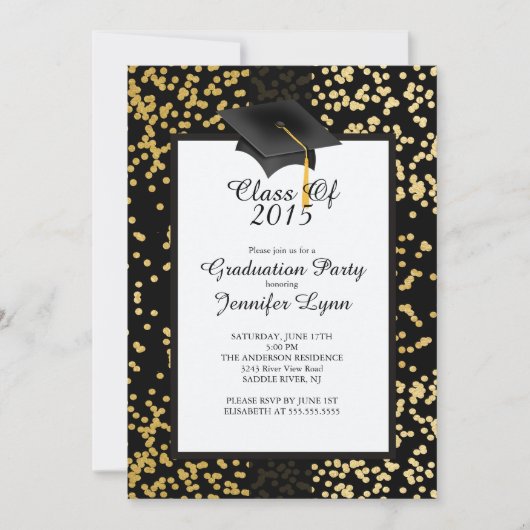 Modern 2015 Gold Black Graduation Party Invitation Kaart (Voorkant)