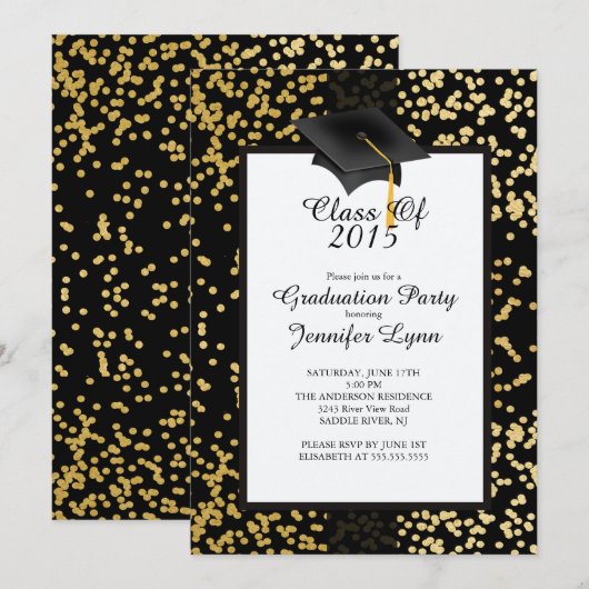 Modern 2015 Gold Black Graduation Party Invitation Kaart