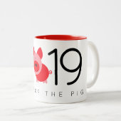 Modern 2019 Jaar van het Varken Gelukkig Chinees N Tweekleurige Koffiemok (Voorkant rechts)