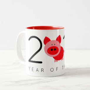 Modern 2019 Jaar van het Varken Gelukkig Chinees N Tweekleurige Koffiemok