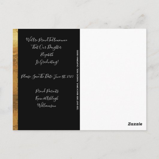 Modern 2020 Afstuderen Save The Date Gold Briefkaart (Achterkant)