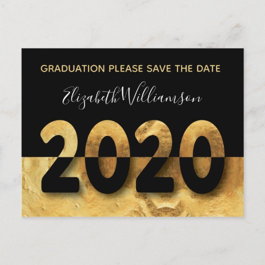 Modern 2020 Afstuderen Save The Date Gold Briefkaart (Voorkant)