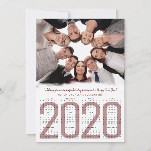 Modern 2020 Kalender Bedrijf Logo Foto Nieuwjaar Feestdagenkaart (Voorkant)