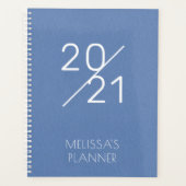 Modern 2021 Elegant Blue Personalized Name Planner (Voorkant)