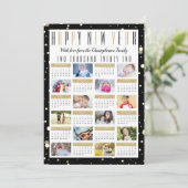 Modern 2022 - Calendar Black Gold 12 Photo Collage Feestdagenkaart (Staand voorkant)