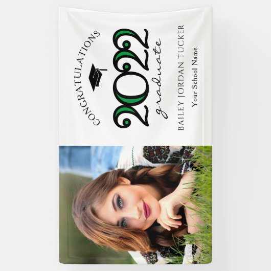 Modern 2022 Green Photo Afstuderen Spandoek (Verticaal)