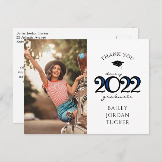 Modern 2022 Navy Blue Photo Afstuderen Hartelijk d Briefkaart (Voorkant / Achterkant)