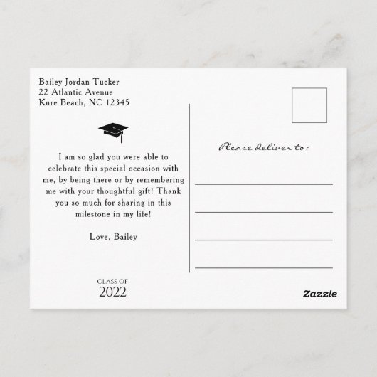 Modern 2022 Navy Blue Photo Afstuderen Hartelijk d Briefkaart (Achterkant)