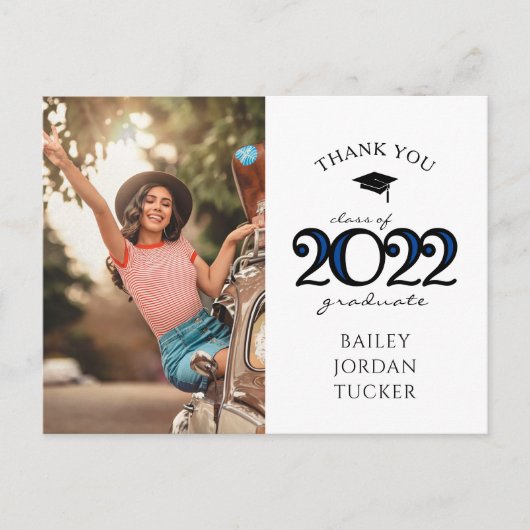 Modern 2022 Navy Blue Photo Afstuderen Hartelijk d Briefkaart (Voorkant)