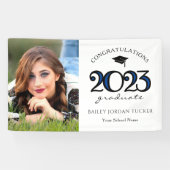 Modern 2022 Navy Blue Photo Graduation Party Spandoek (Horizontaal)