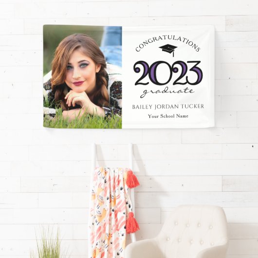 Modern 2022 Paars Foto Afstuderen Spandoek (Insitu)