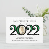 Modern 2022 Schoolkleuren Foto groen Afstuderen Aankondiging (Staand voorkant)