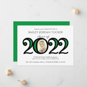 Modern 2022 Schoolkleuren Foto groen Afstuderen Aankondiging