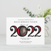 Modern 2022 Schoolkleuren Foto rood Afstuderen Aankondiging (Staand voorkant)