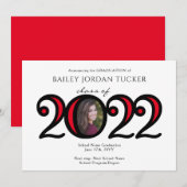 Modern 2022 Schoolkleuren Foto rood Afstuderen Aankondiging (Voorkant / Achterkant)