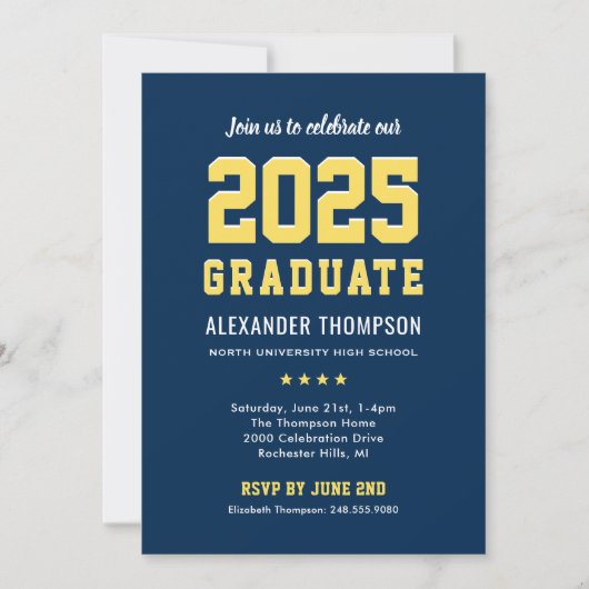 Modern 2023 Afstuderen de Navy Yellow Graduation P Kaart (Voorkant)