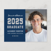 Modern 2023 Afstuderen Navy Grey Photo Afstuderen Uitnodiging Briefkaart (Voorkant)