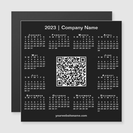 Modern 2023 Calendar Business QR Code Black Magnet (Voorkant / Achterkant)