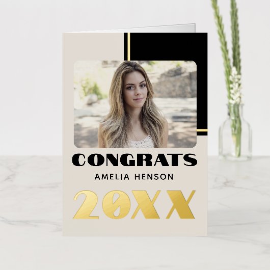 Modern 2023-congraten Afstuderen Naam Foto Folie Wenskaart (Bloemen)