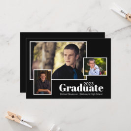 Modern 2023 Drie Foto Black Graduation Party Kaart