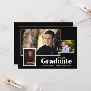 Modern 2023 Drie Foto Black Graduation Party Kaart